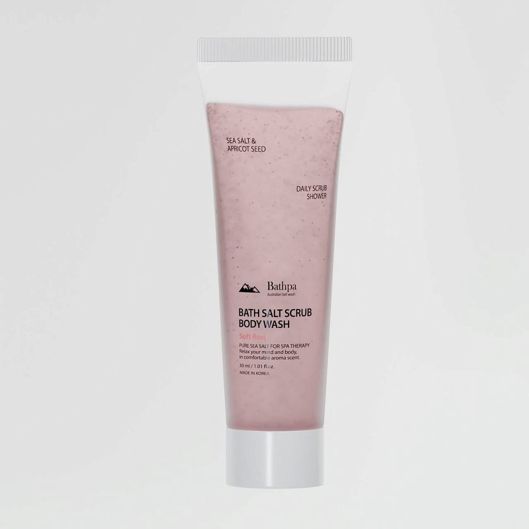 [Bathpa] Гель-скраб для душа с морской солью и экстрактом белой розы Bath Salt Scrub Body Wash Soft Rosy, 30 мл