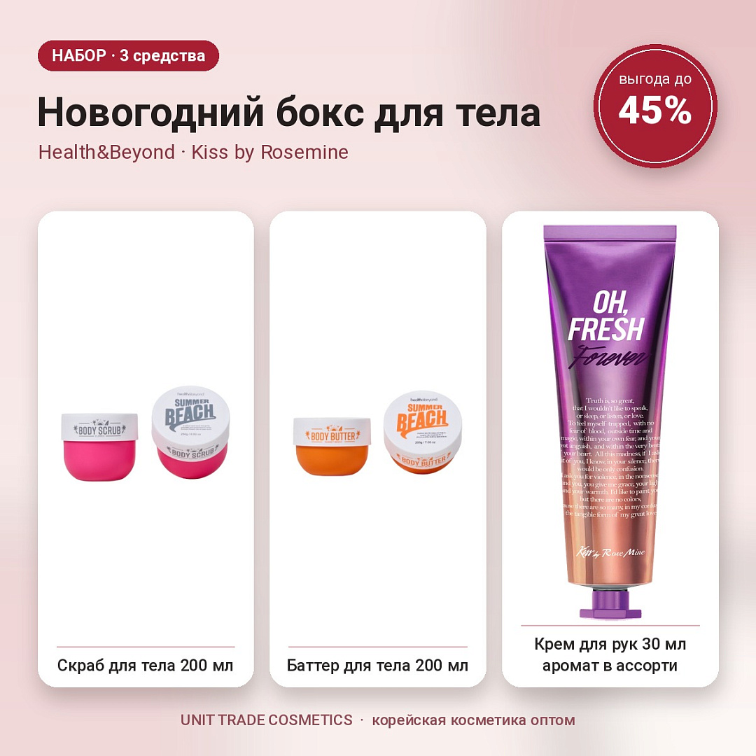 НАБОР Акции №12 Новогодний бокс для тела (Health&Beyond, Kiss by Rosemine)