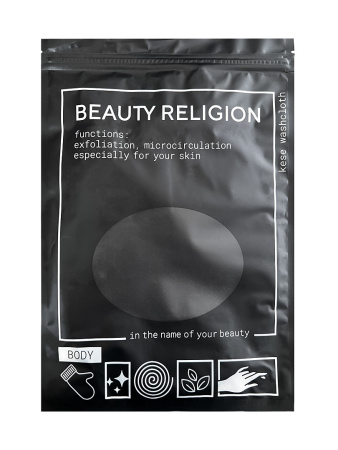 [BEAUTY RELIGION] Мочалка кесе в форме рукавицы ЧЁРНАЯ Kese whashcloth black, 1 шт